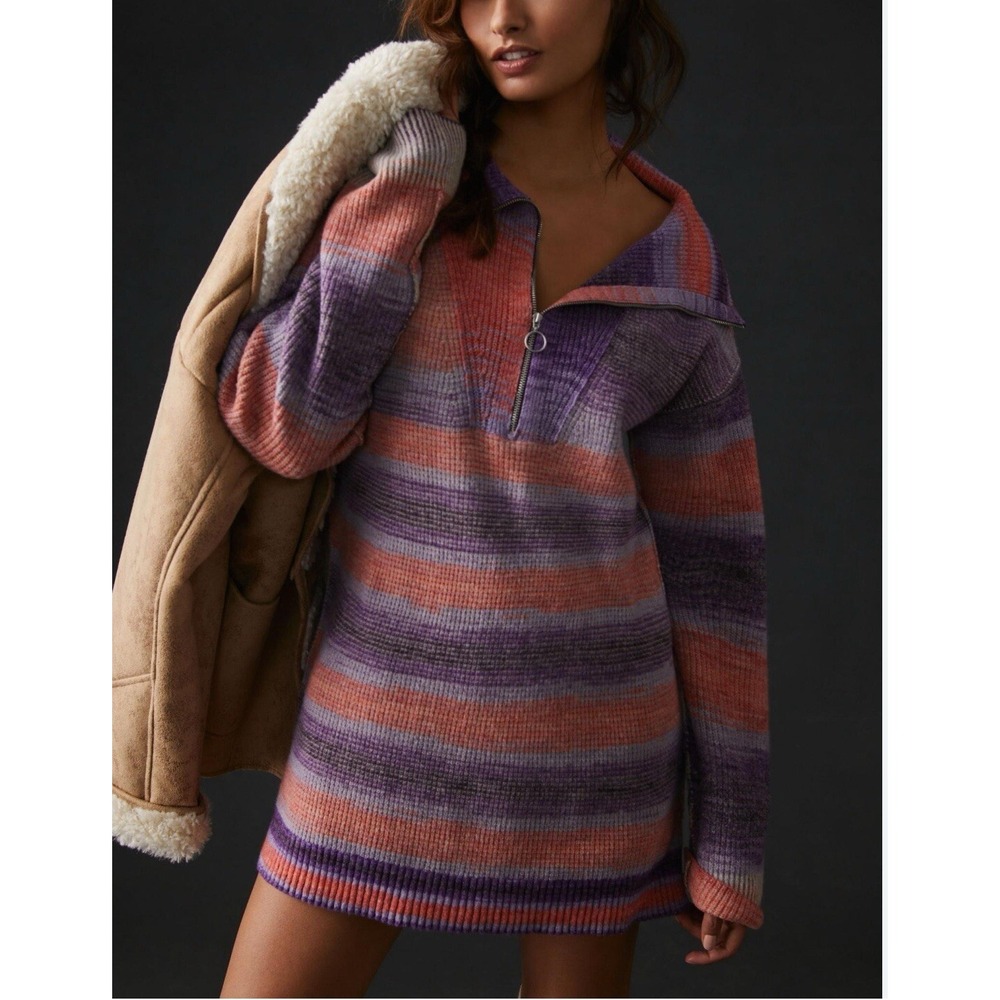 Anthropologie Daily Practice Half-Zip Tunic Oversized Stripe Vibrant Sweater XLP